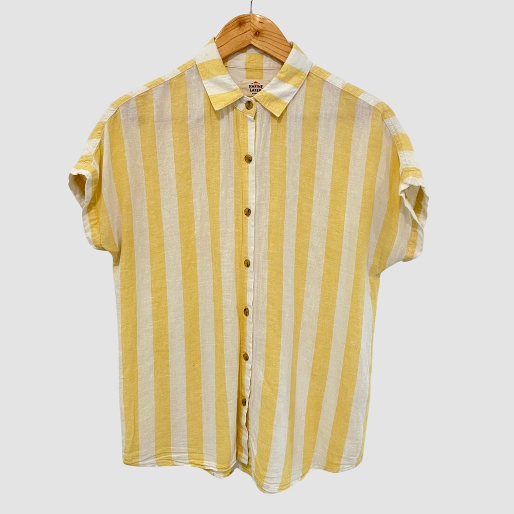 Marine Layer Stripe Short Sleeve Button Up Linen Blend Shirt XS ($88)